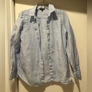 Massimo Dutti Punned Stripped Sky Blue Linen Shirt Size 4 Buttoned Down